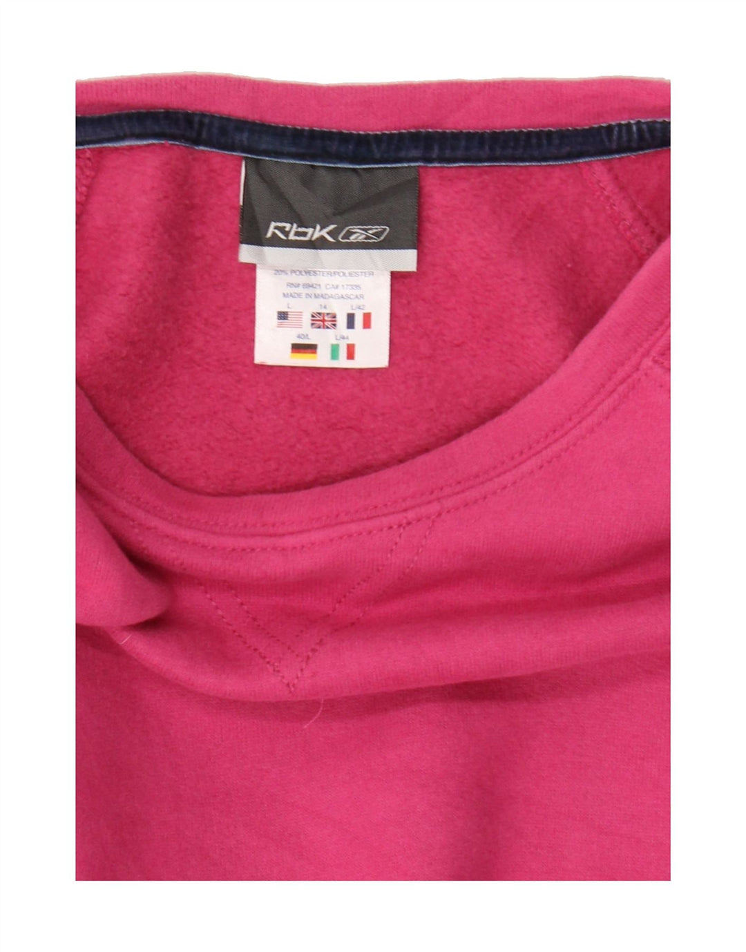 REEBOK Womens Sweatshirt Jumper UK 14 Large Pink Cotton Vintage Reebok and Second-Hand Reebok from Messina Hembry 