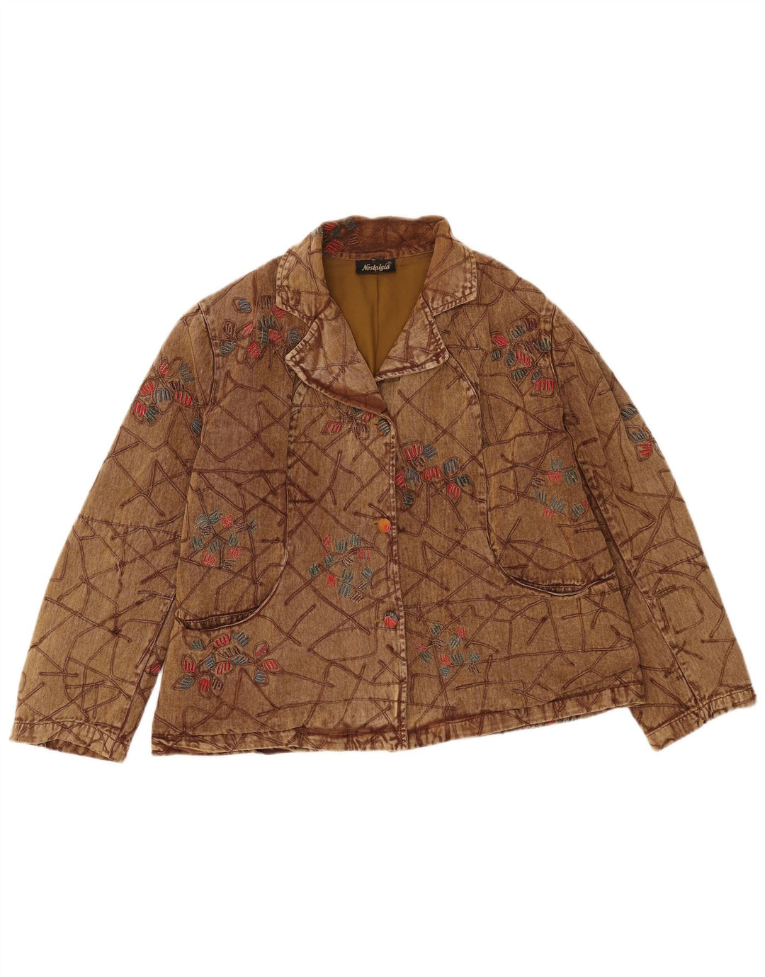 Bomber vintage pentru femei UK 16 mare, maro, bumbac floral