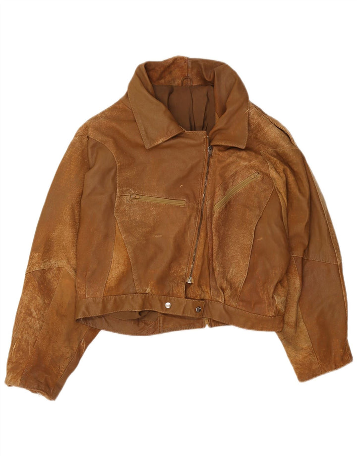 Jachetă vintage de piele crop pentru femei EU 42, maro, mare