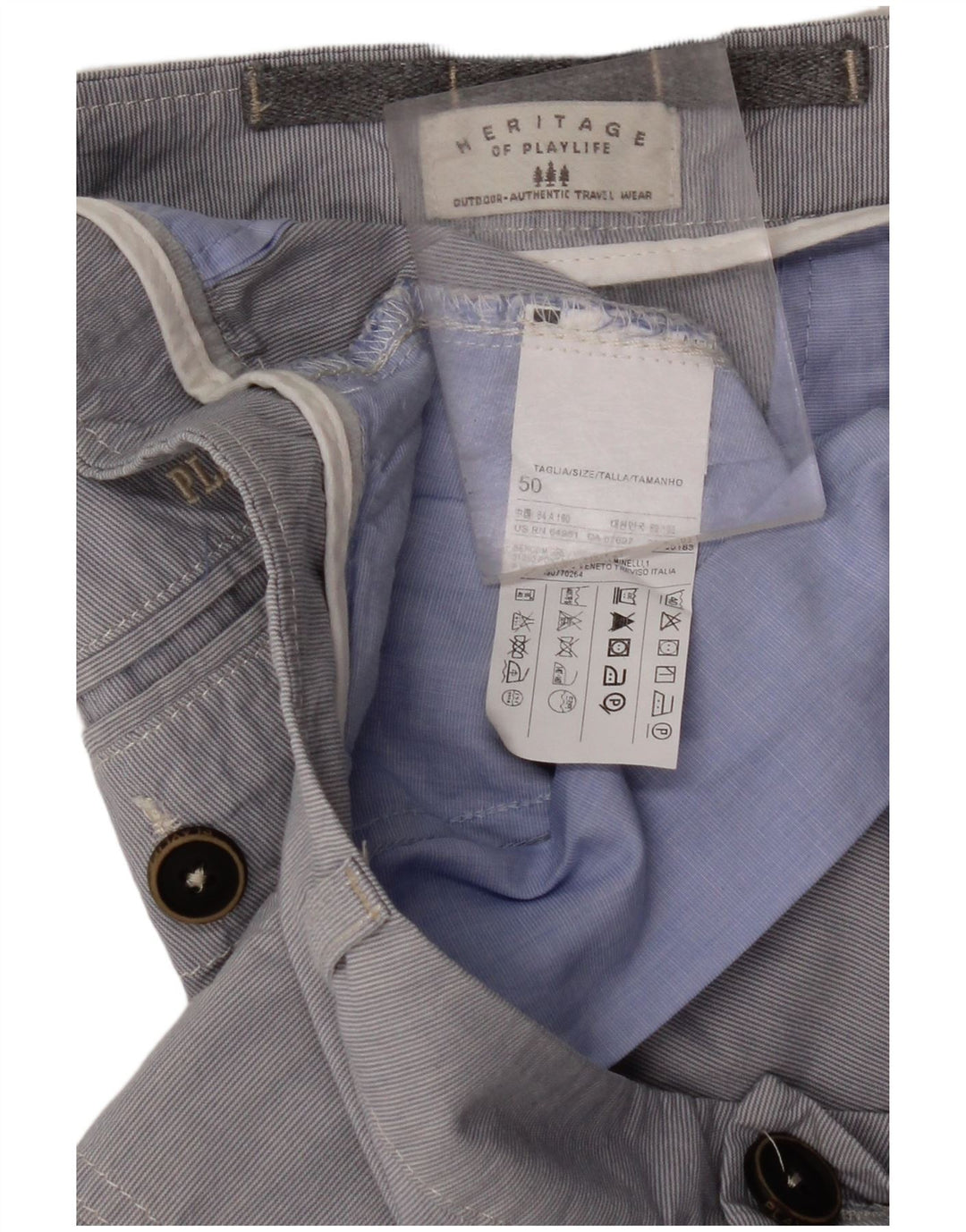 PLAYLIFE Pantaloni scurți pentru bărbați Heritage Cargo IT 50 Large W36 Blue Pinstripe Bumbac