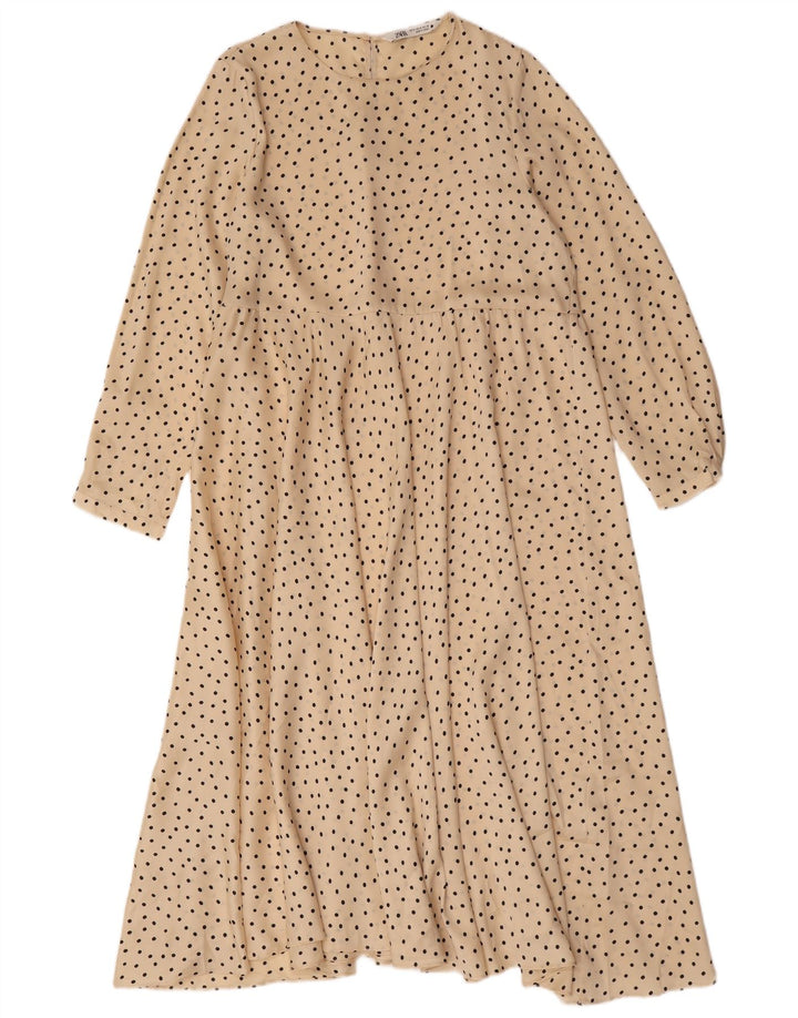 Rochie maxi cu mânecă lungă pentru femei Zara UK 14 Medium Bej Poliester cu buline