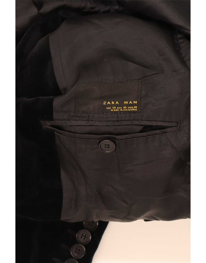 Blazer pentru bărbați Zara cu 2 nasturi din velur, EU 50, bumbac mediu negru