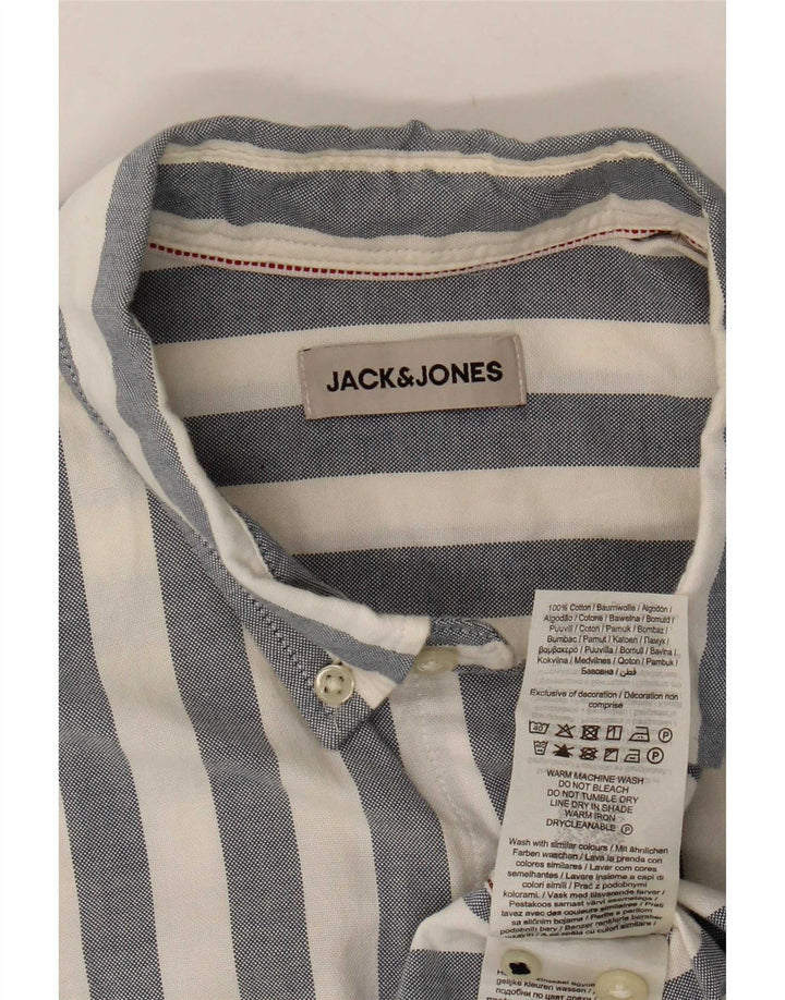 Cămașă Jack & Jones pentru bărbați cu mânecă scurtă, bumbac cu dungi albastre medii