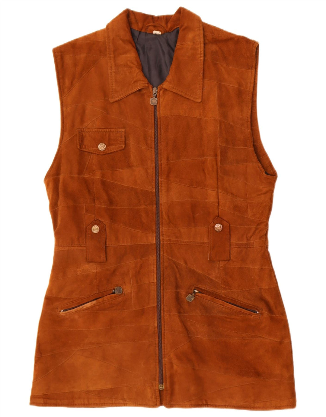 Gilet vintage pentru femei de piele intoarsa UK 14 maro mediu din piele