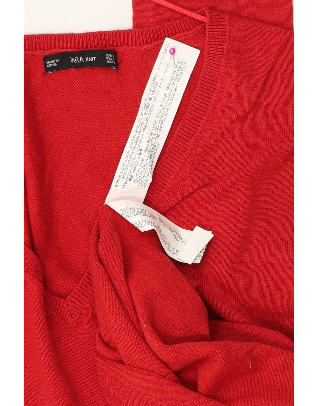 Pulover pentru femeie Zara supradimensionat cu decolteu în V UK 14 Bumbac roșu mediu