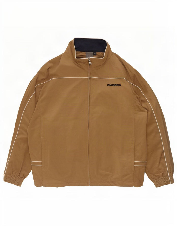 Jachetă de trening Diadora pentru bărbați din velur, 2XL, poliester cu dungi bej