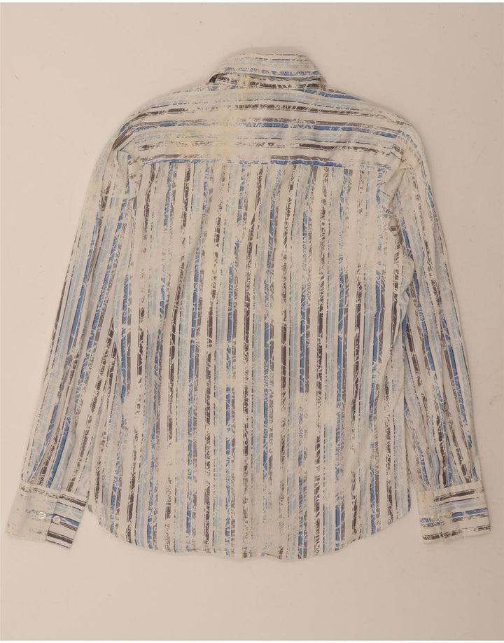 VINTAGE Mens Shirt Medium White Striped Cotton Vintage Vintage and Second-Hand Vintage from Messina Hembry 