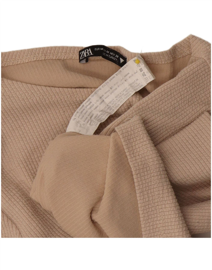Crop Top pentru femei Zara cu mânecă lungă UK 12 Medium Bej Poliester