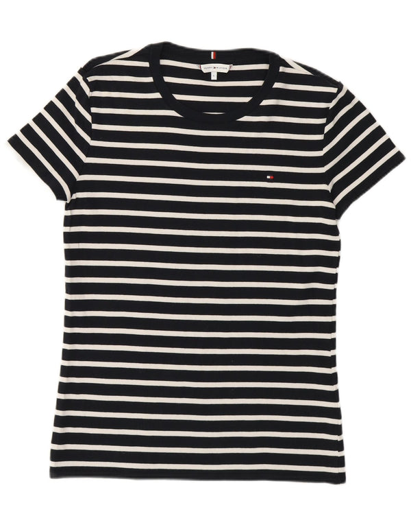 Tommy Hilfiger Womens T-Shirt Top UK 14 Large Navy Blue Striped Cotton