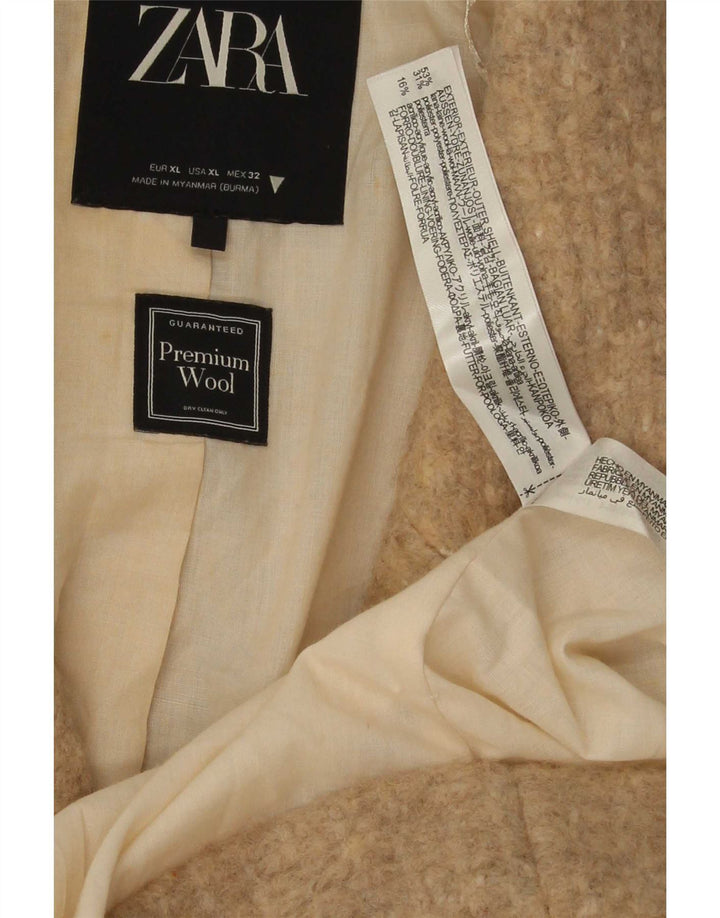 Palton dublu pentru femei Zara UK 42 XL Lână bej