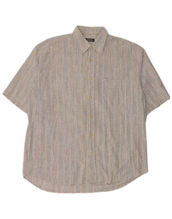 Cămașă cu mânecă scurtă pentru bărbați Ermenegildo Zegna, bumbac cu dungi gri, XL