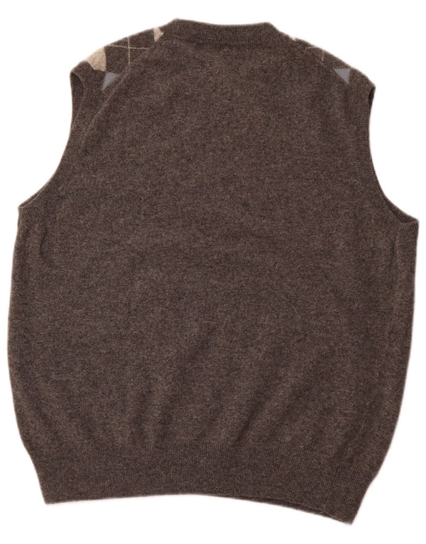 VINTAGE Vest pentru bărbați Tank Top Maro mediu Argyle/Diamond Lambswool