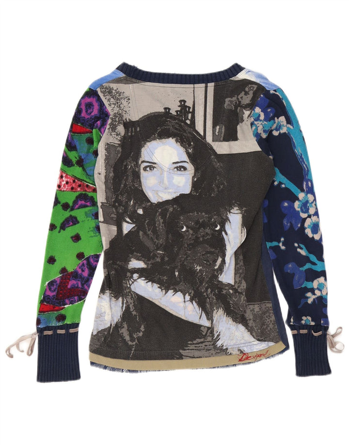 DESIGUAL Top grafic pentru femei cu mânecă lungă UK 14 Medium Bleumarin Floral