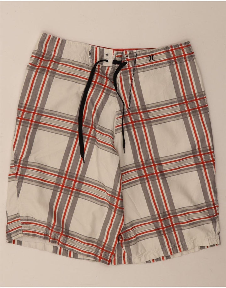 Pantaloni scurți de înot cu grafic pentru bărbați Hurley, poliester cu carouri mari, albe
