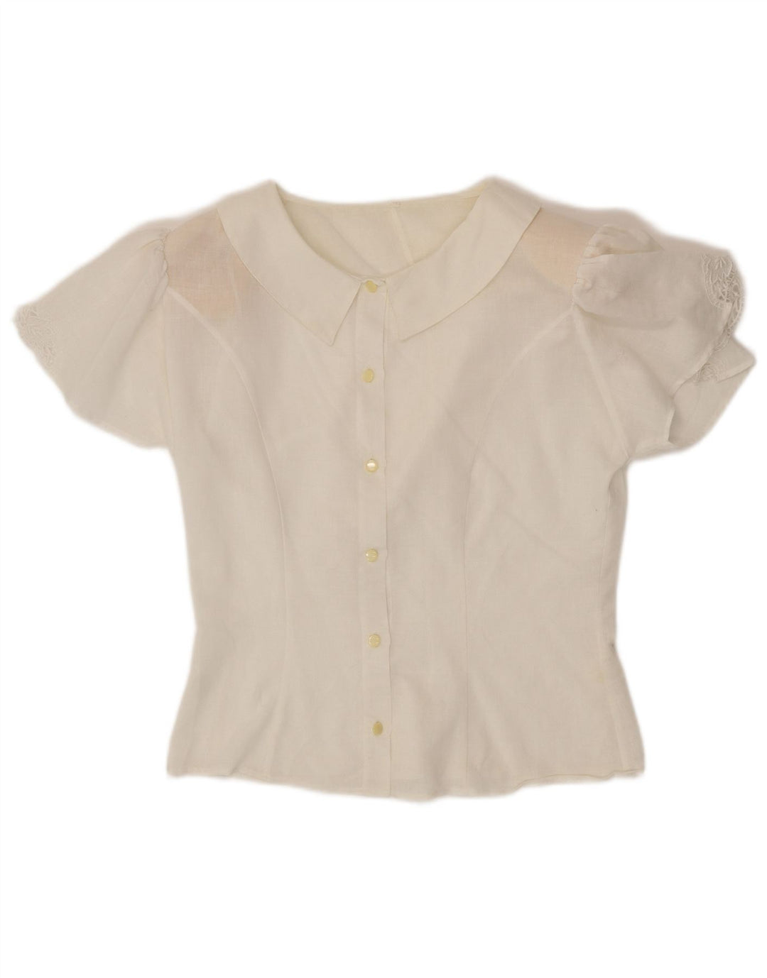 Bluză cămașă cu mânecă scurtă pentru femei VINTAGE UK 12 Bumbac alb mediu