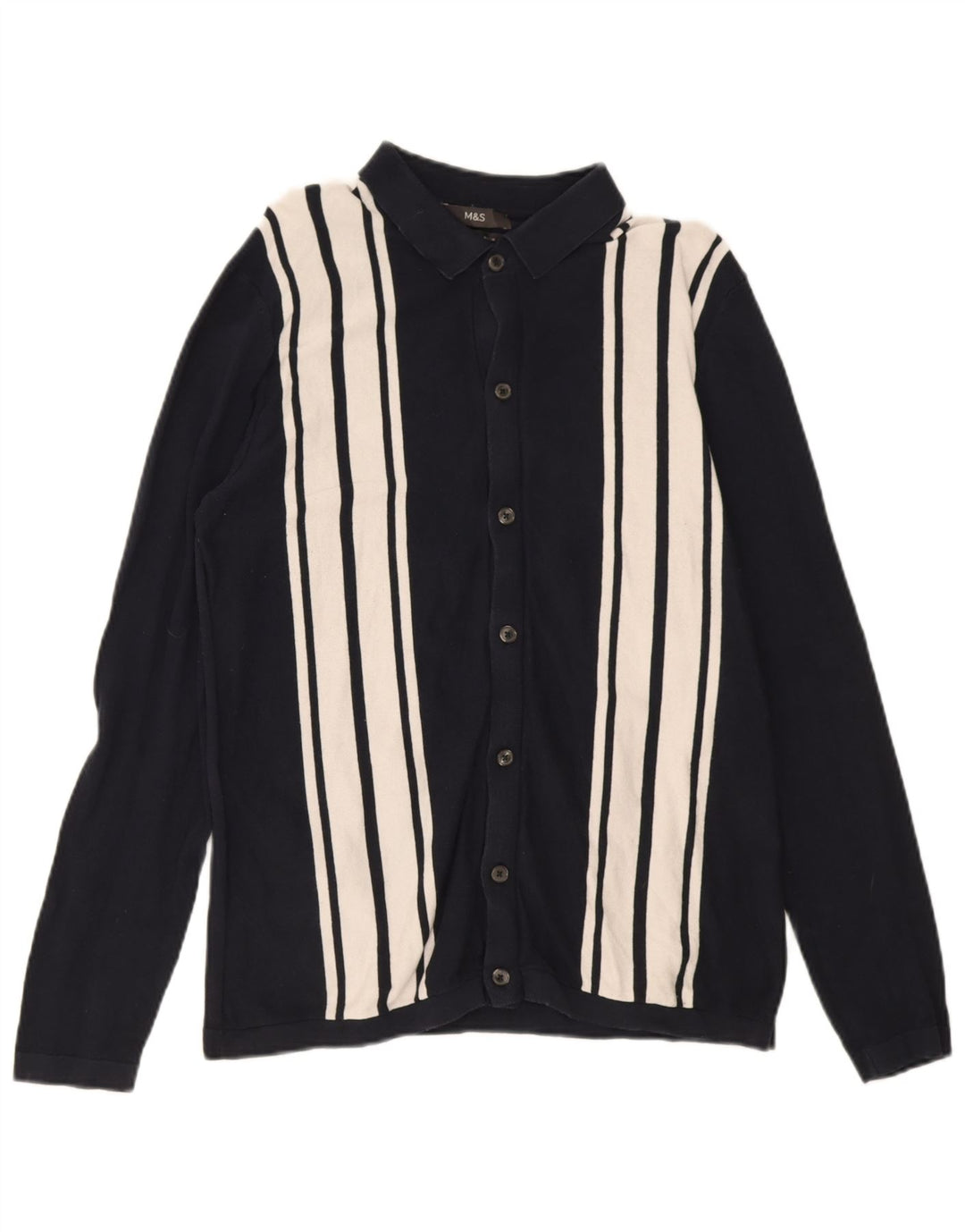 Pulover cardigan pentru bărbați Marks & Spencer, bumbac cu dungi albastru bleumarin mediu