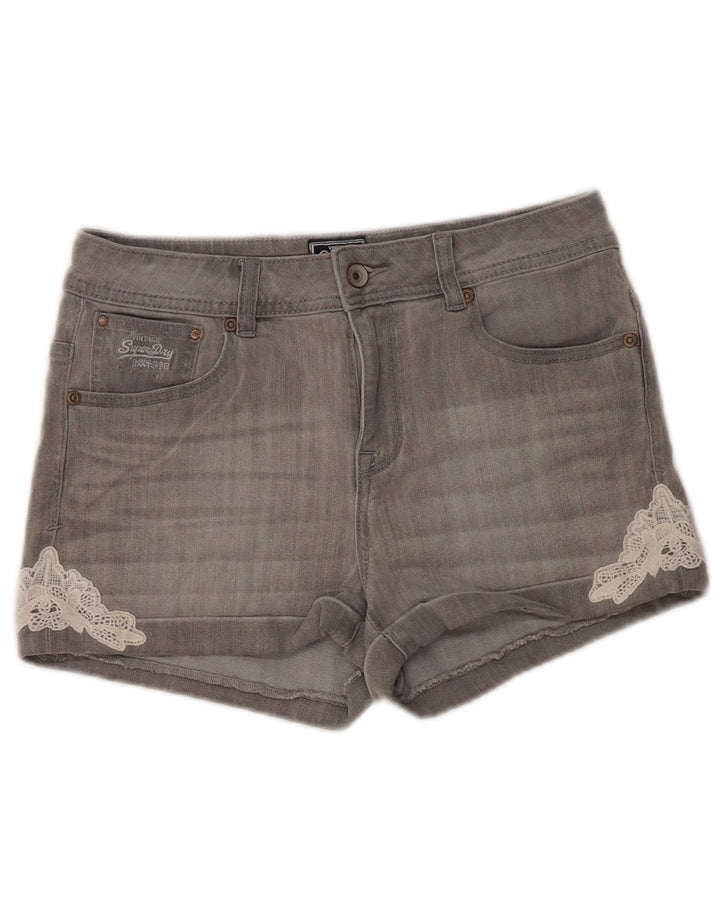 Pantaloni scurți din denim pentru femei Superdry W30 bumbac gri mediu