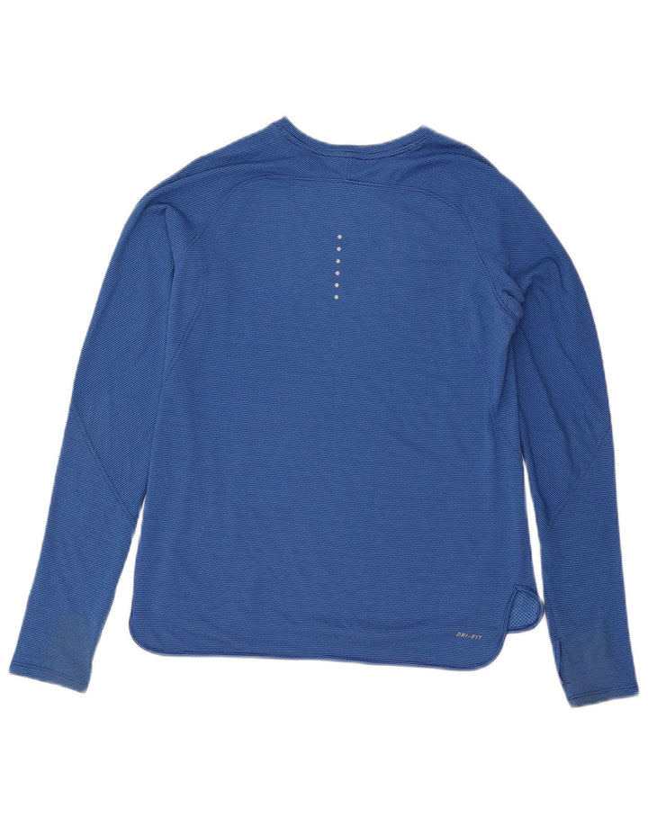 Top cu mânecă lungă Dri Fit Nike pentru femei UK 14, mare, albastru, poliester cu dungi