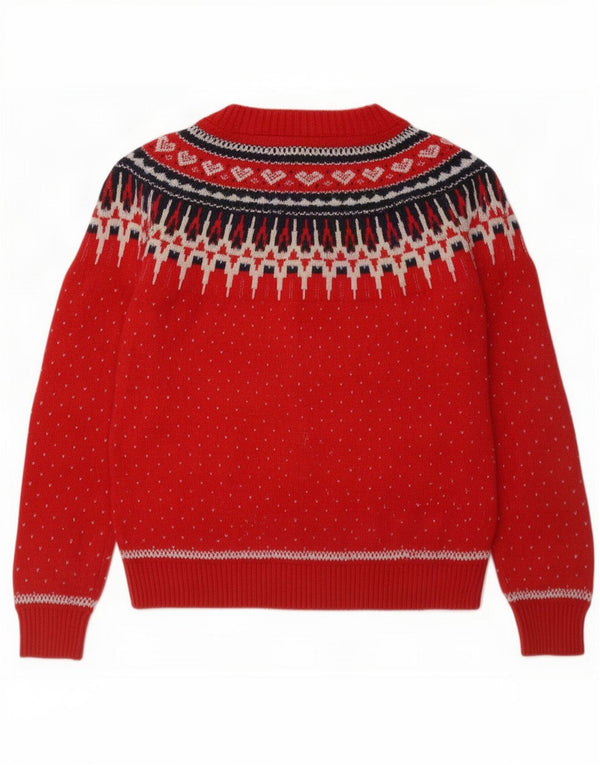 Fat Face Womens Boat Neck Jumper Sweater UK 14 Large Red Fair Isle Cotton
