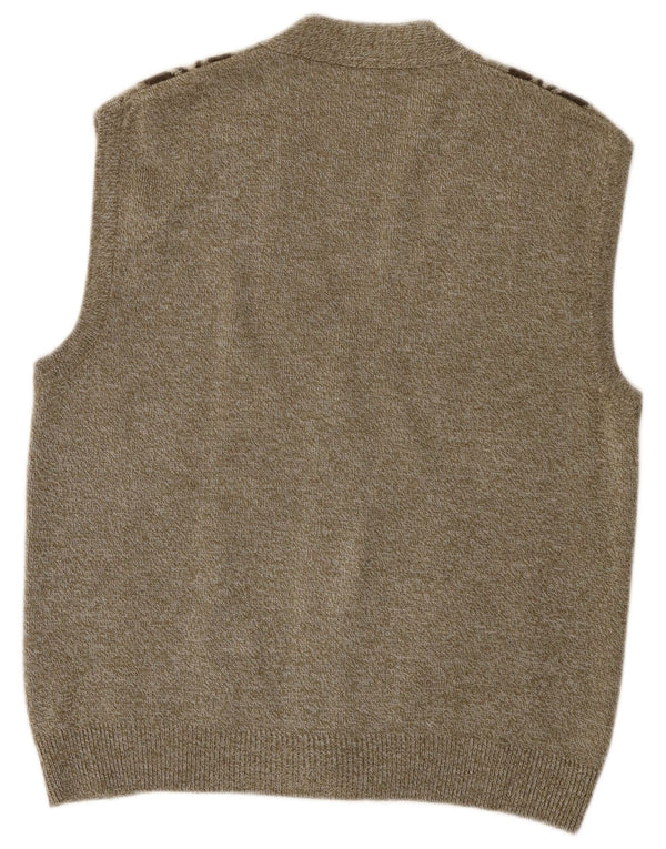 Cardigan Vintage pentru bărbați, fără mâneci, mare Kaki Argyle/Diamond Acrylic