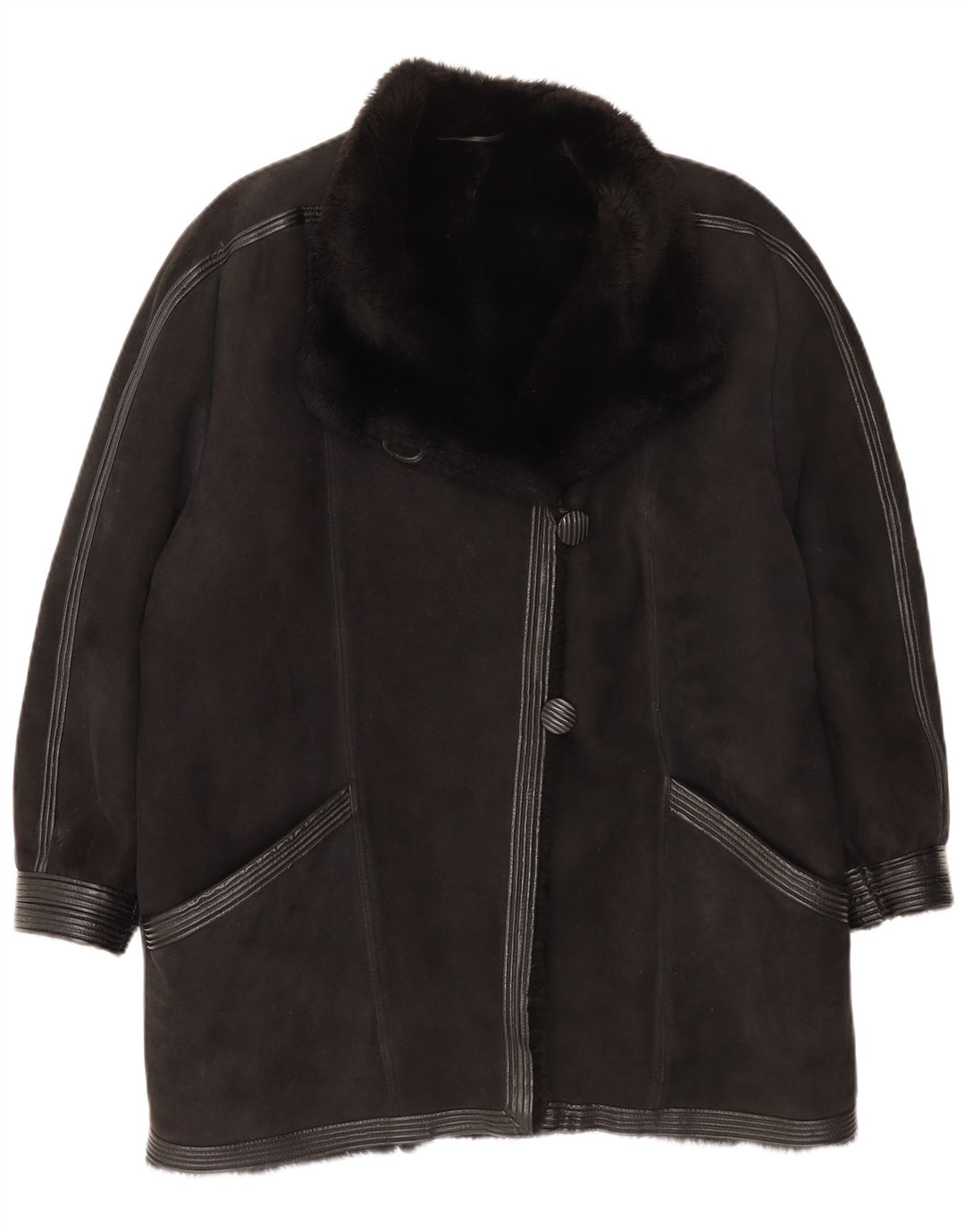 Palton vintage pentru femei din shearling UK 16 mare negru