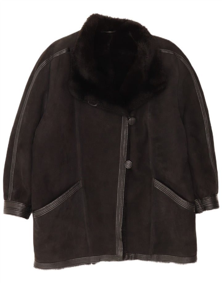 Palton vintage pentru femei din shearling UK 16 mare negru