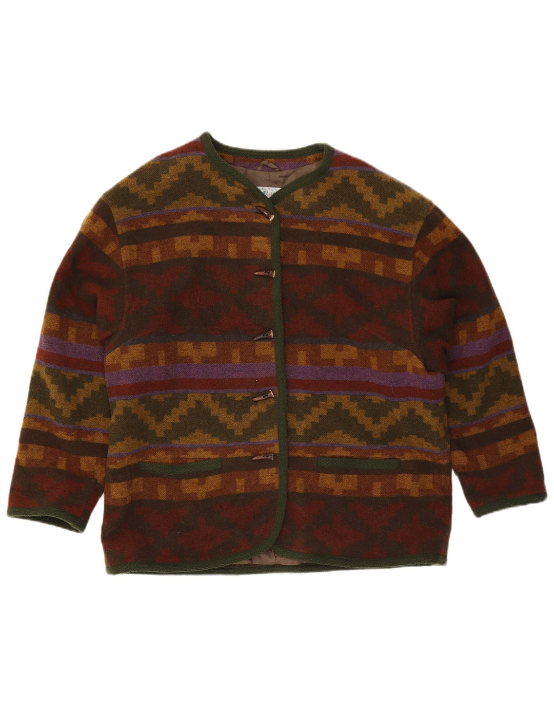 Pulover Cardigan Vintage pentru Damă UK 18 XL Lână Geometrică Multicoloră