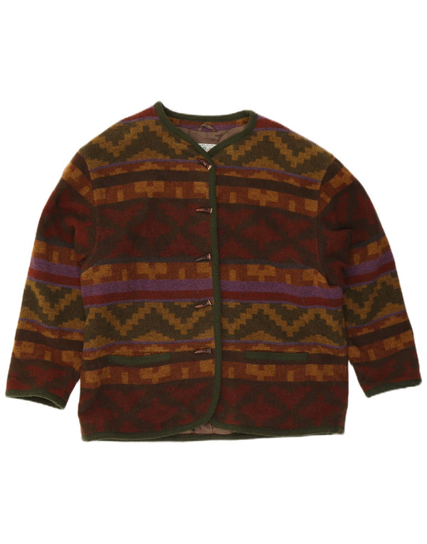 Pulover Cardigan Vintage pentru Damă UK 18 XL Lână Geometrică Multicoloră