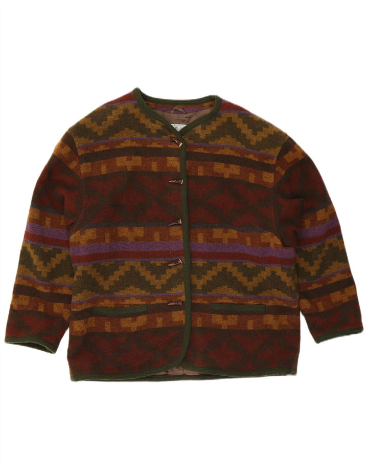 Pulover Cardigan Vintage pentru Damă UK 18 XL Lână Geometrică Multicoloră