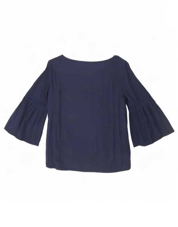 Bluză Benetton pentru femei cu mâneci 3/4 UK 12 Medium Bluemarin Blue Viscose
