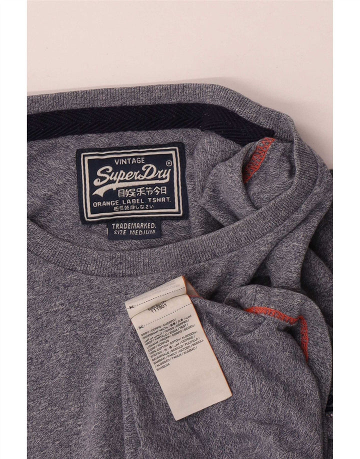 Top pentru bărbați Superdry cu mânecă lungă, mediu bleumarin, bumbac cu pete