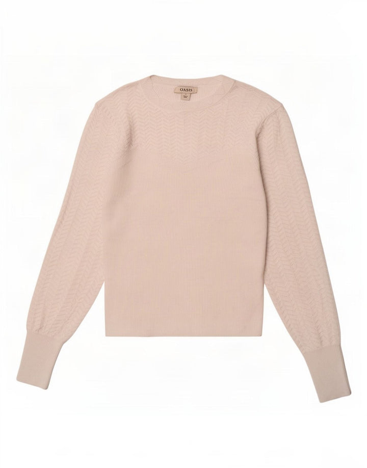 Pulover Oasis pentru femei cu decolteu rotund din poliester alb mediu UK 12