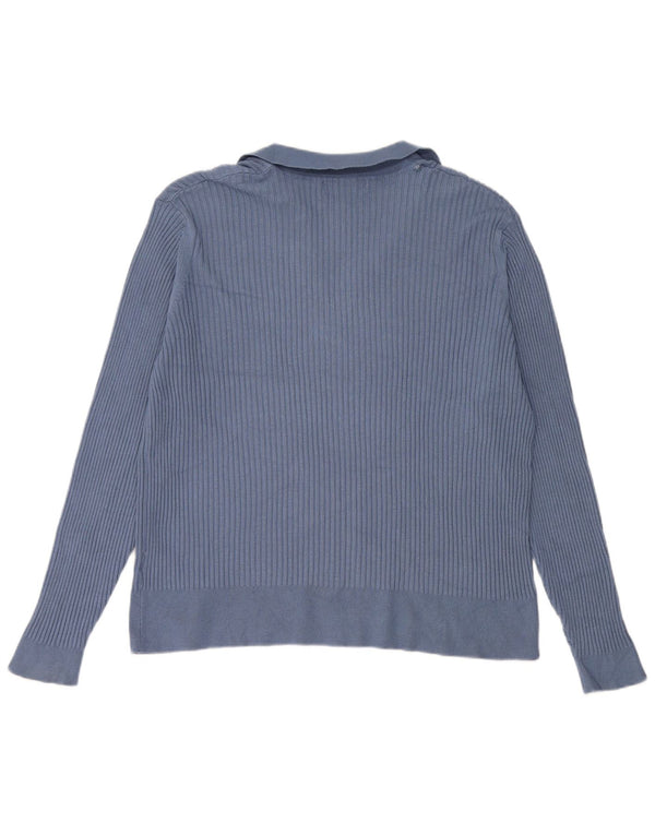 Marks & Spencer Pulover cu gât polo pentru femei UK 24 4XL Blue Viscose