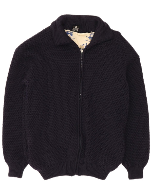 Cardigan de iahting vintage pentru bărbați, lână virgină, albastru, mediu