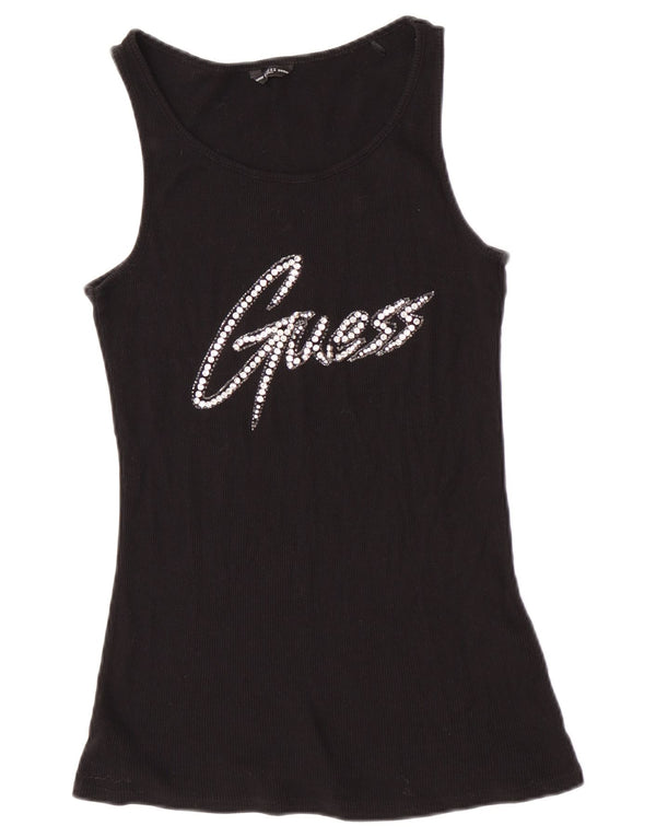 Top cu vestă grafică Guess pentru femei UK 8, bumbac negru mic
