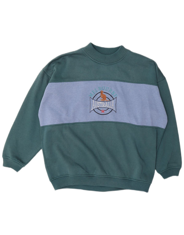 Hanorac vintage pentru bărbați Pulover XL verde poliester color bloc