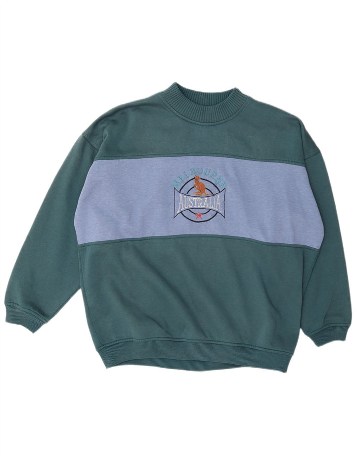 Hanorac vintage pentru bărbați Pulover XL verde poliester color bloc