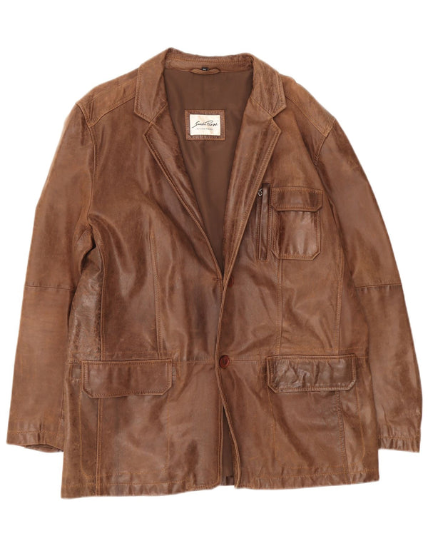 Jachetă vintage pentru bărbați din piele cu 2 nasturi IT 54 2XL maro