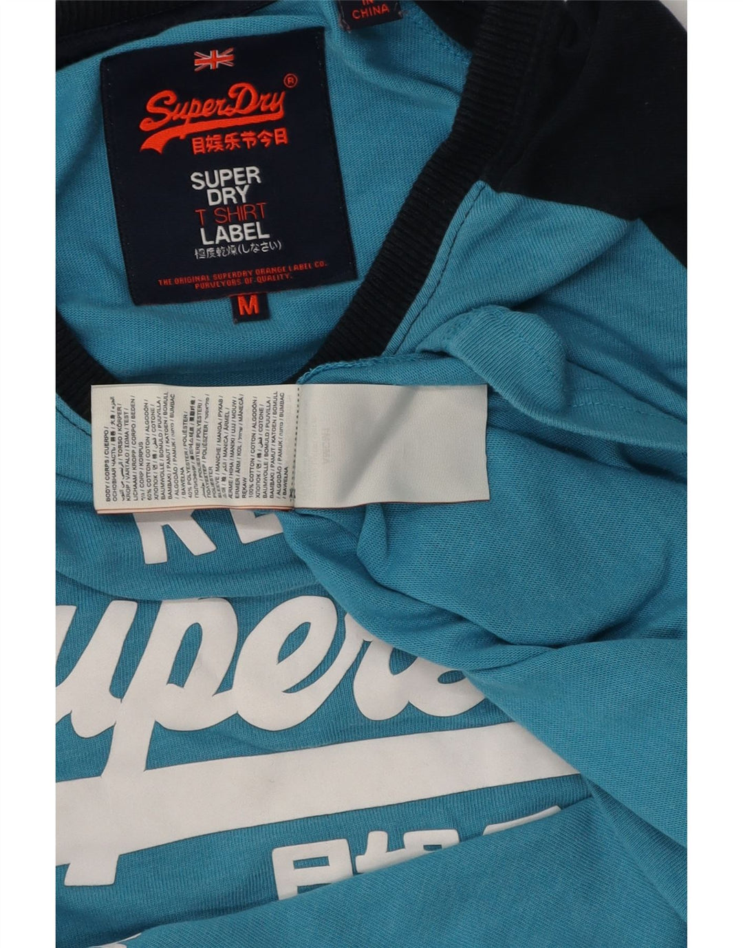Top grafic pentru bărbați Superdry cu mânecă lungă, albastru mediu, bumbac color bloc