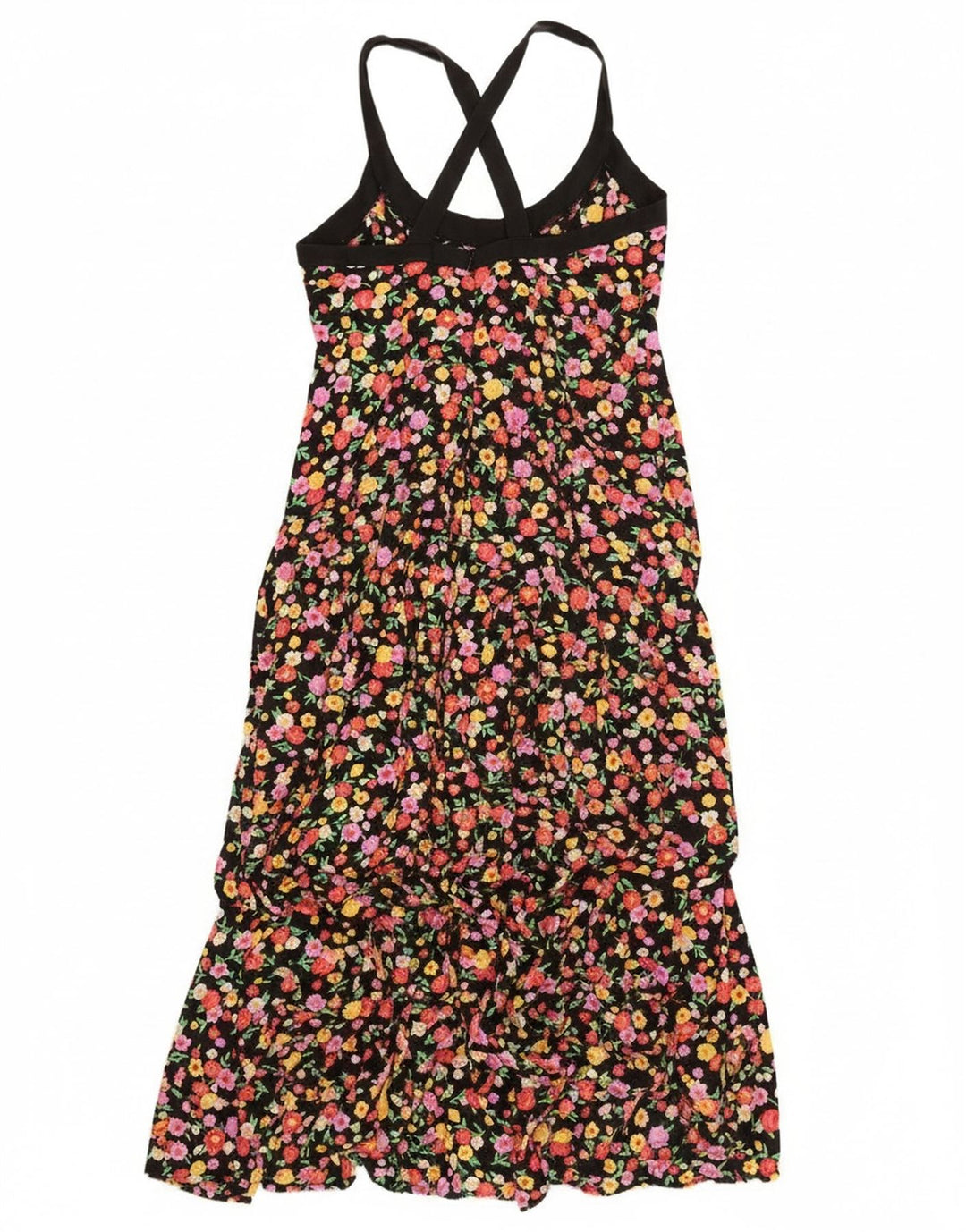 Rochie de soare maxi vintage pentru femei UK 12 Medium Black Floral