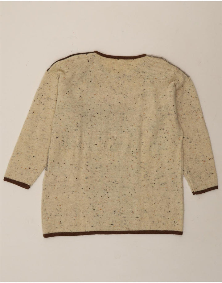 Pulover vintage pentru femei cu decolteu rotund UK 16 mare, bej, mozaic, noutate