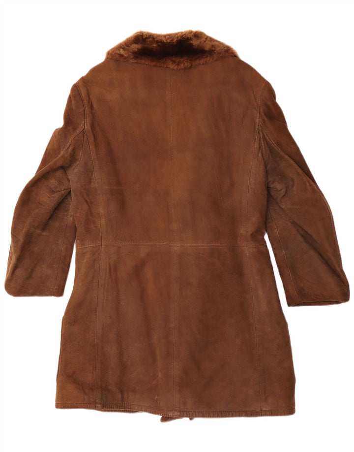 Palton din shearling vintage pentru femei la dublu piept UK 12 maro mediu