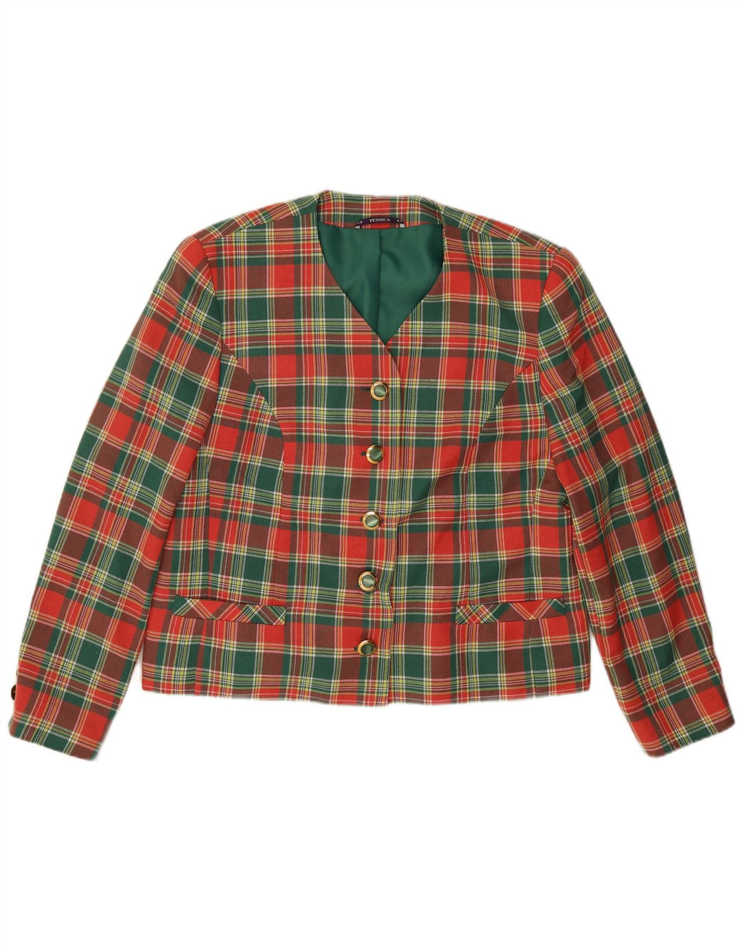 Blazer pentru femei Yessica, cu 5 nasturi, EU 42, viscoză mare, roșie, cu carouri