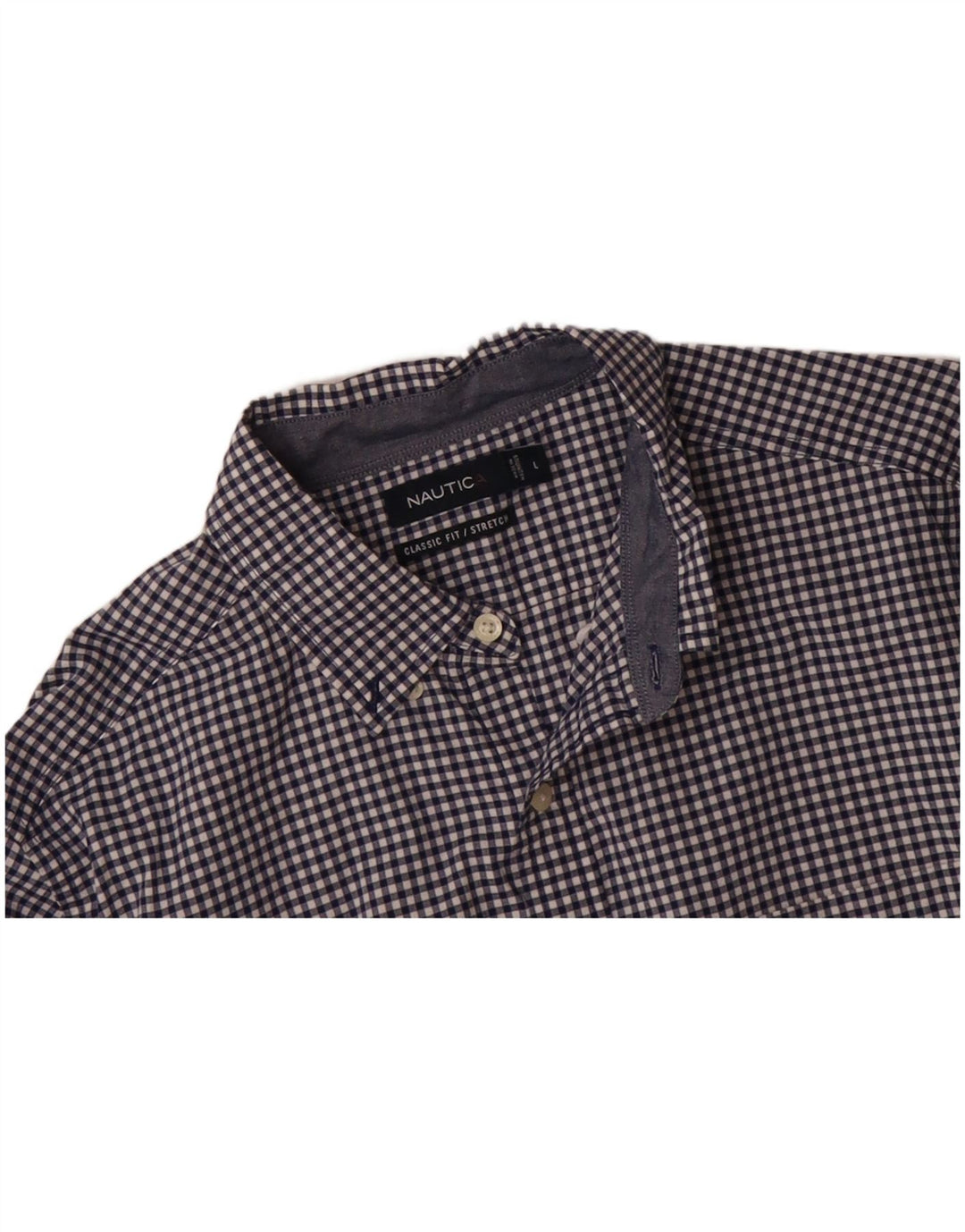 NAUTICA Mens Classic Fit Shirt Large Navy Blue Gingham Cotton