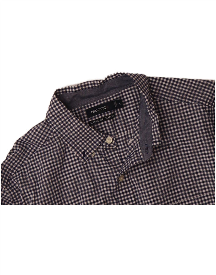 NAUTICA Mens Classic Fit Shirt Large Navy Blue Gingham Cotton