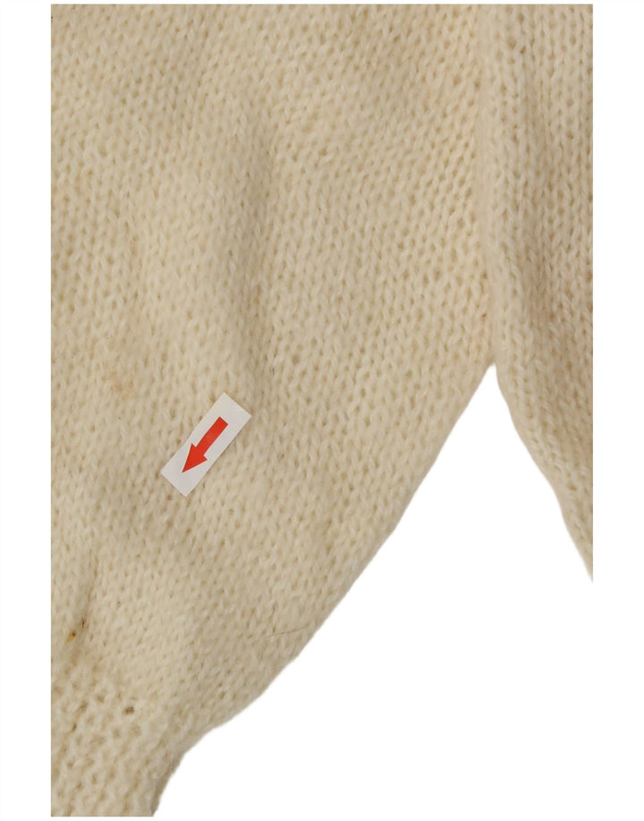 Pulover vintage cu gât țestoasă pentru femei UK 14 Medium Off White Geometric