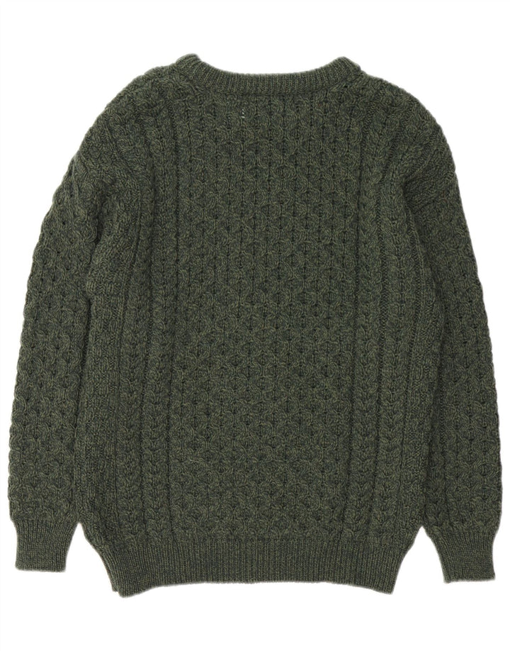 Aran Crafts Pulover pentru bărbați cu gât de barcă din lână merinos verde mediu
