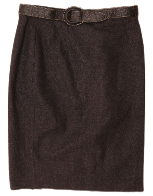 Fusta creion vintage pentru femei UK 14 mare W30 lână nouă gri