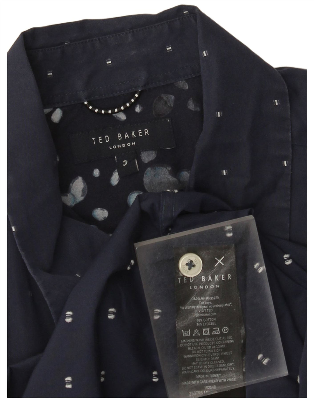 Cămașă cu mânecă scurtă pentru bărbați Ted Baker, mărime 3, medie, bumbac geometric albastru