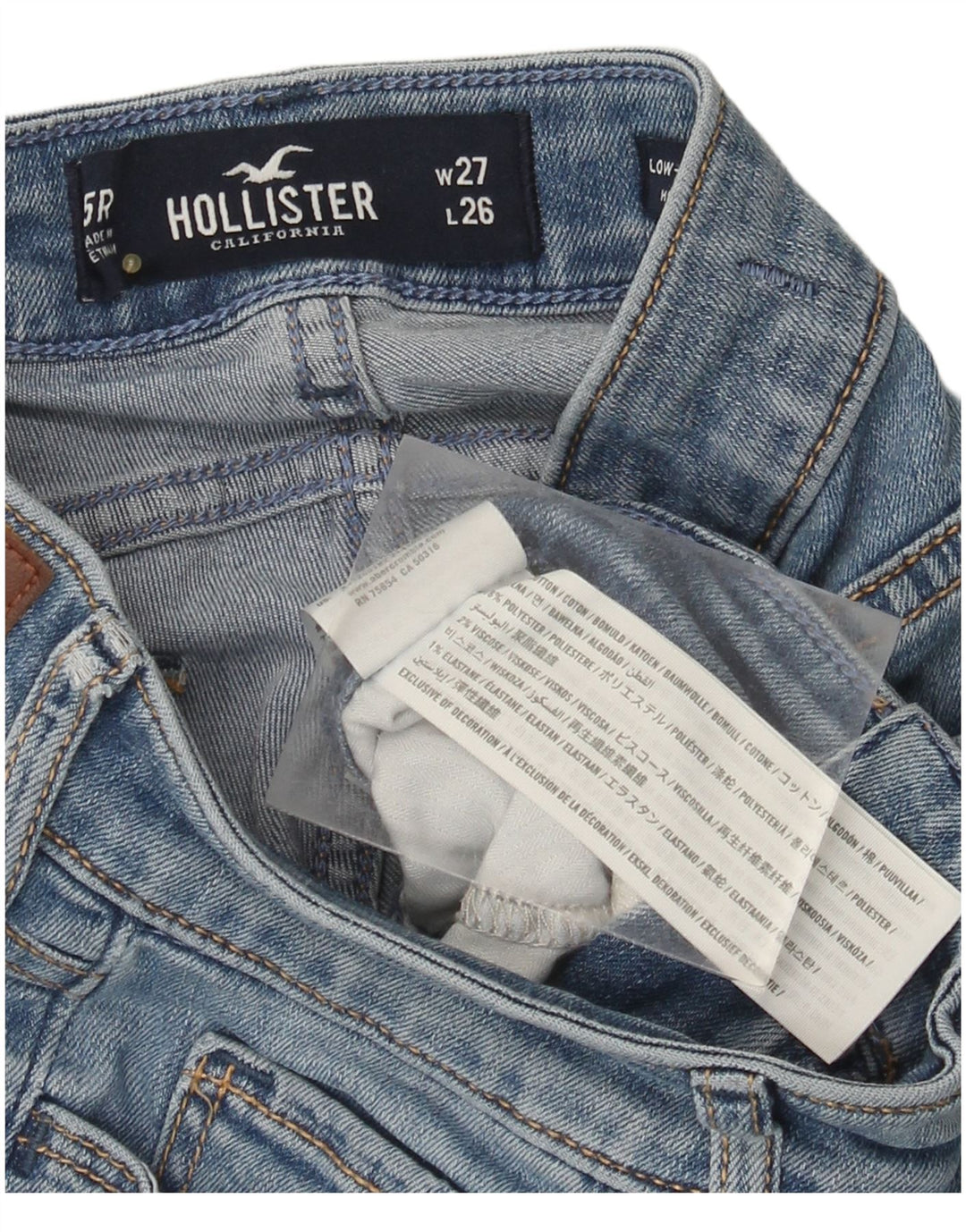 Blugi super skinny pentru femei HOLLISTER, cu talie joasă, L27 L26, bumbac albastru